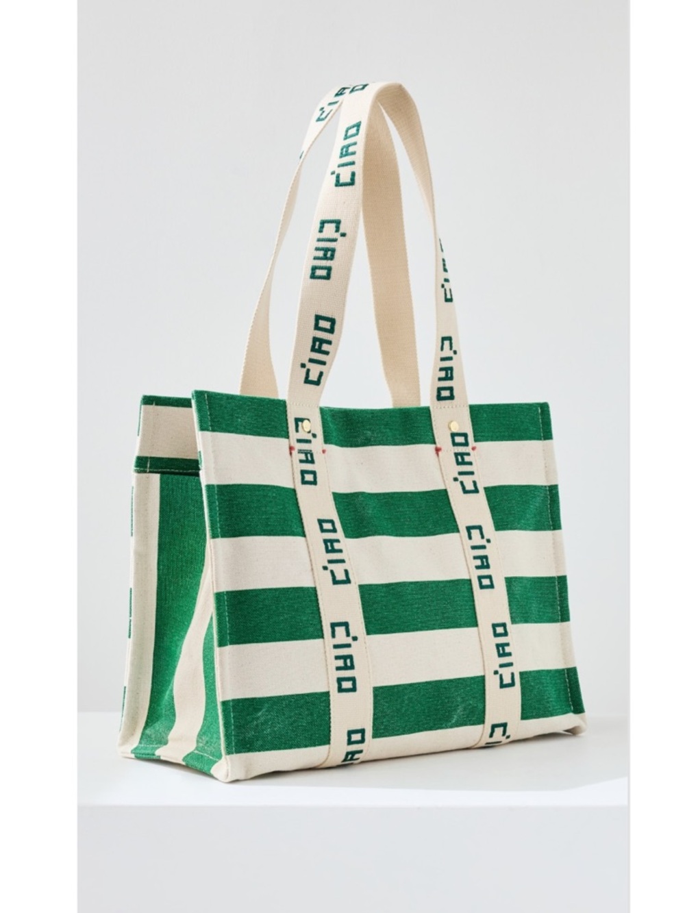 Clare V. Canvas Palm Green and Natural Stripe Ciao Tote Handbag NWT - Picture 3 of 15